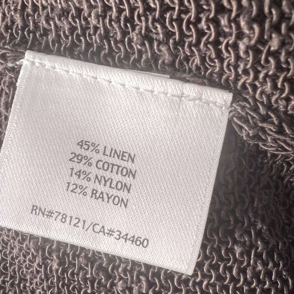 Eileen Fisher Size XL Linen Blend Textured Knit Brown Open Front Drape Cardigan - Picture 9 of 9